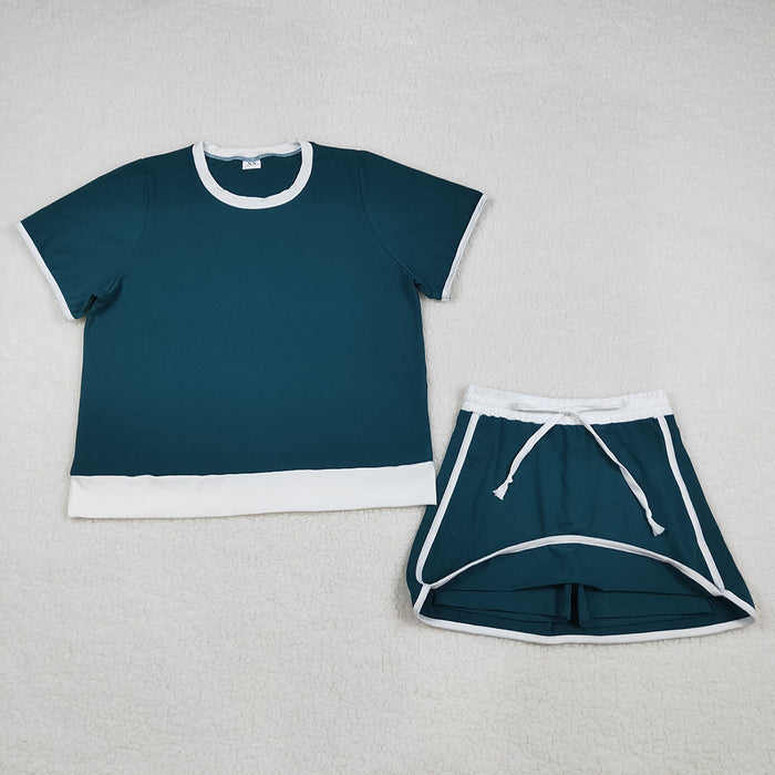 GSD3673 Women's Green & White Cotton Tee & Skirt Set