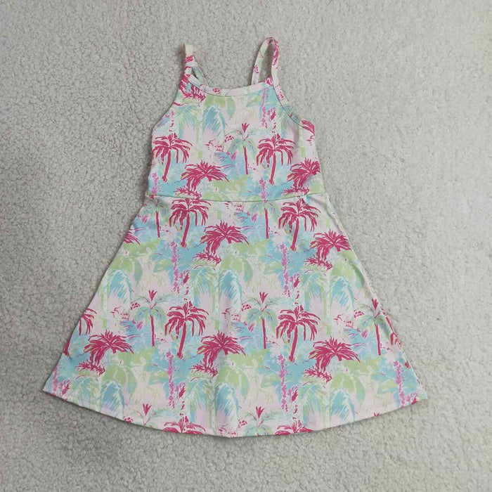 GSD3708 Coconut Tree Baby Girls Active Strap Yoga Dress