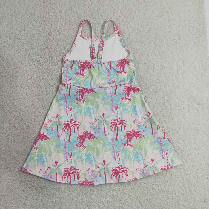 GSD3708 Coconut Tree Baby Girls Active Strap Yoga Dress