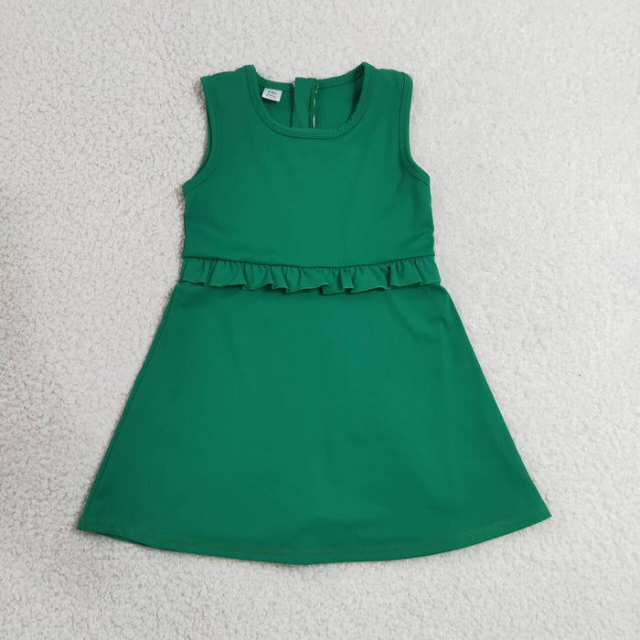 GSD3742 Green Ruffle Girls Sleeveless Zipper Yoga Dress