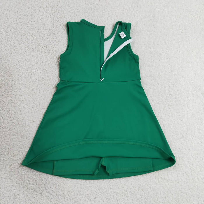 GSD3742 Green Ruffle Girls Sleeveless Zipper Yoga Dress