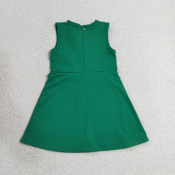 GSD3742 Green Ruffle Girls Sleeveless Zipper Yoga Dress