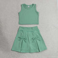 GSD3760 Green Tank Top Bow Skort Girls Summer Yoga Clothes Set
