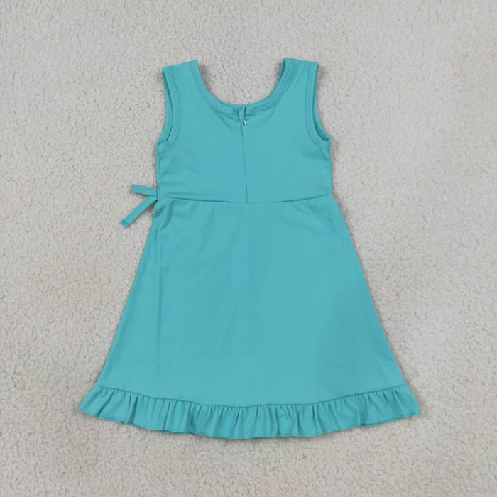 GSD3768 Blue Girls Sleeveless Ruffle Zipper Yoga Dress