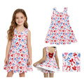 GSD3809 Red Blue Bows Girls 4th of July Shorts Knee Length Yoga Scallop Dress