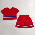 GSD3812 Girls 4th of July Red Cotton Outfits - Sequin Stripe Crop Top & Skort Set