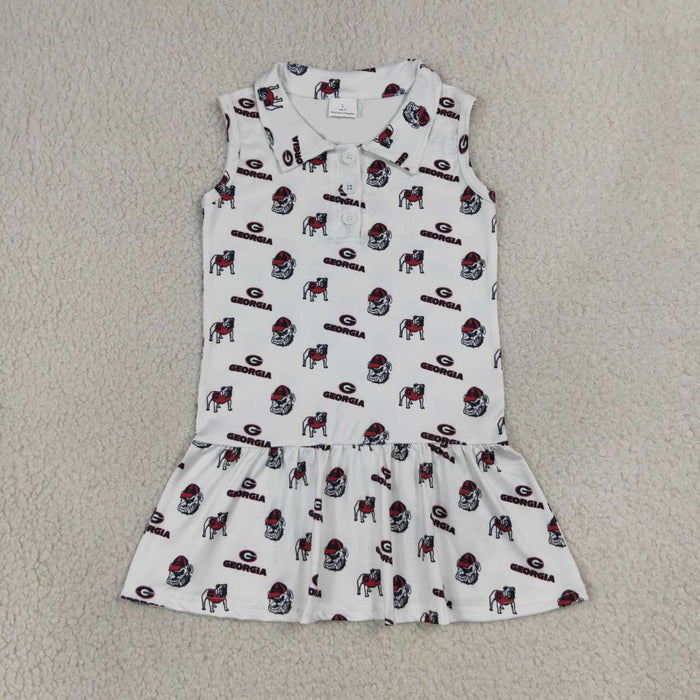 GSD3865 Teams Georgia Print Girls Sleeveless Knee Length Dress