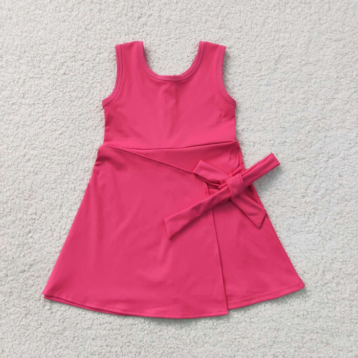 GSD3878 Hot Pink Girls Sleeveless Summer Shorts Knee Length Yoga Zipper Dress
