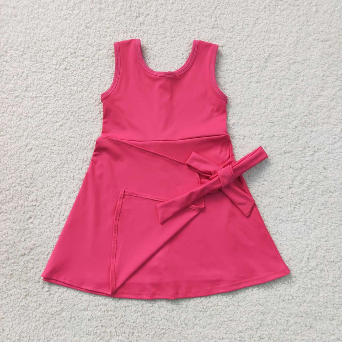 GSD3878 Hot Pink Girls Sleeveless Summer Shorts Knee Length Yoga Zipper Dress