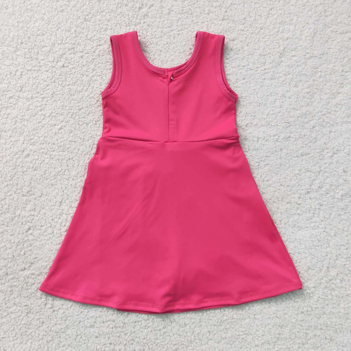 GSD3878 Hot Pink Girls Sleeveless Summer Shorts Knee Length Yoga Zipper Dress
