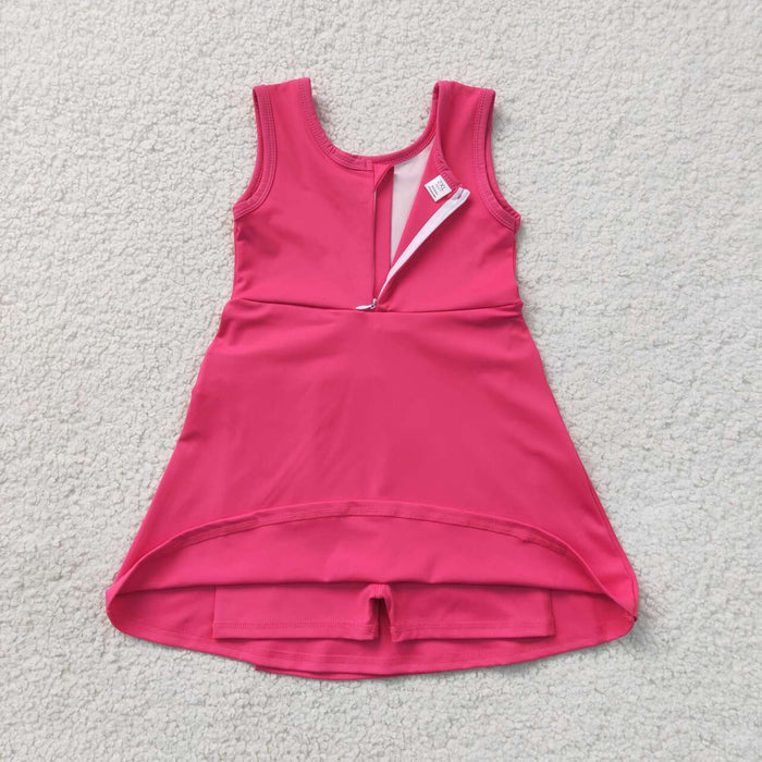 GSD3878 Hot Pink Girls Sleeveless Summer Shorts Knee Length Yoga Zipper Dress
