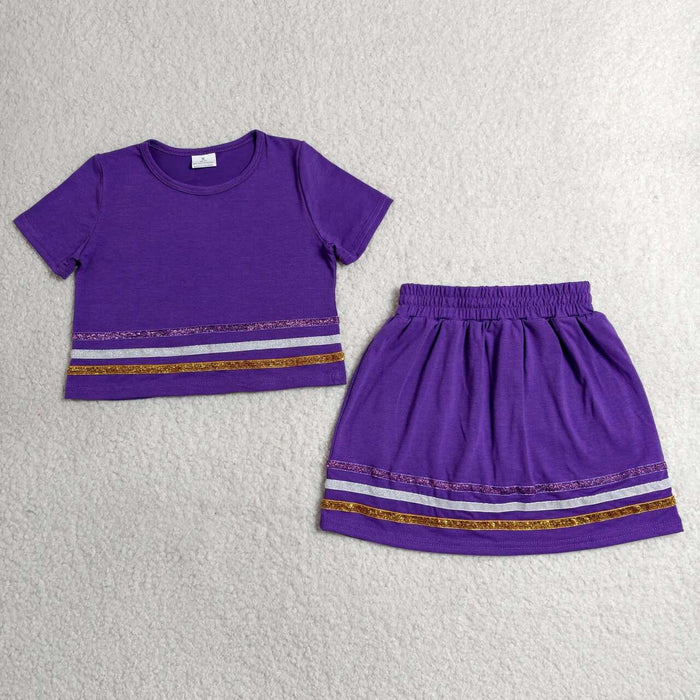 GSD3944 Sequin Stripe Purple Cotton Crop Top Skort Girls Summer Clothes Set