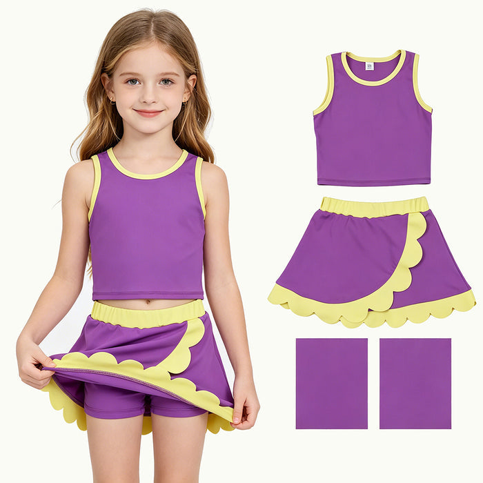 GSD4015 Purple & Yellow Tank Top Scallop Edge Skort Girls Active Outfits