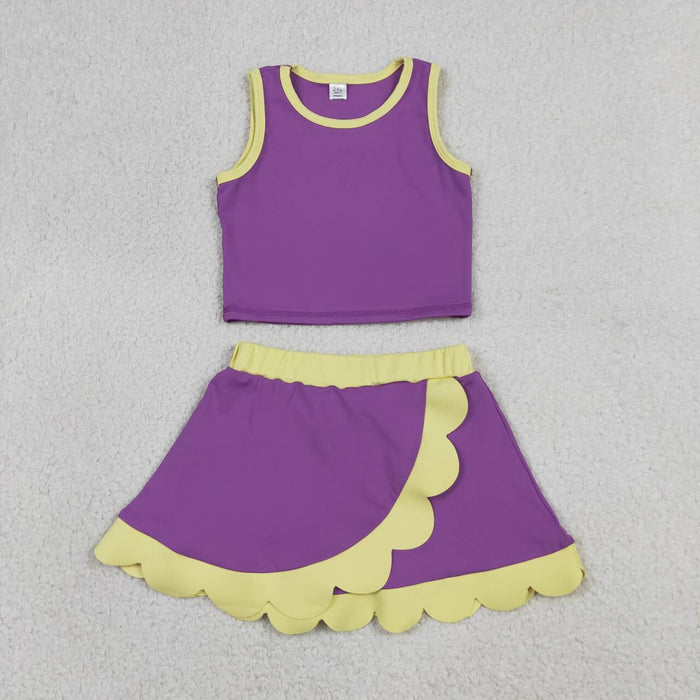 GSD4015 Purple & Yellow Tank Top Scallop Edge Skort Girls Active Outfits