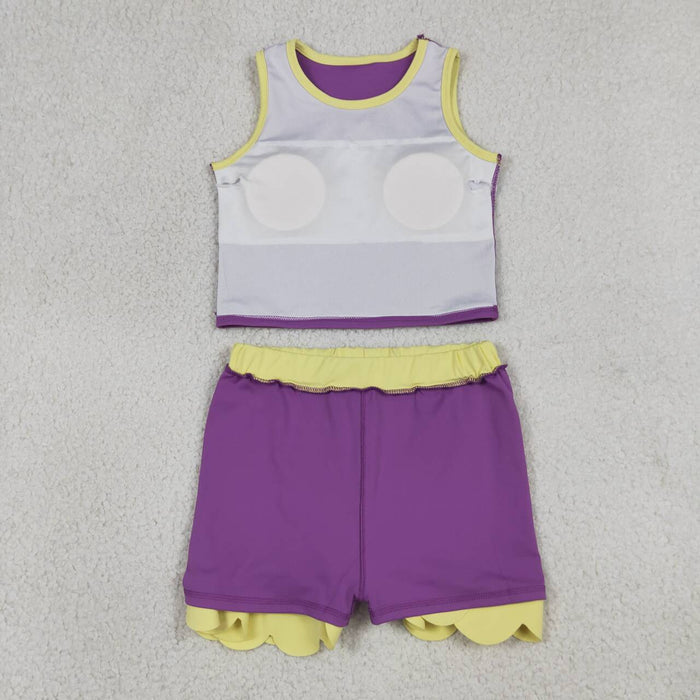 GSD4015 Purple & Yellow Tank Top Scallop Edge Skort Girls Active Outfits