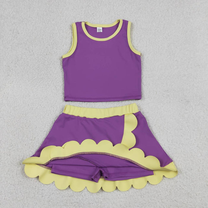 GSD4015 Purple & Yellow Tank Top Scallop Edge Skort Girls Active Outfits
