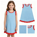 GSD4054 Blue Cotton Red Scallop Edge Toddler Girls Summer Dress
