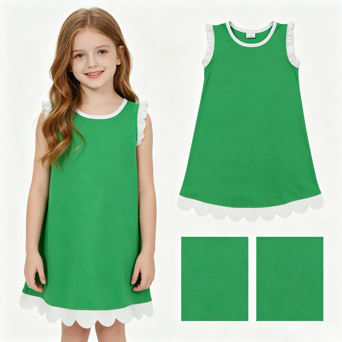 GSD4055 Toddler Green Cotton Scallop Edge Ruffle Girls Summer Dress