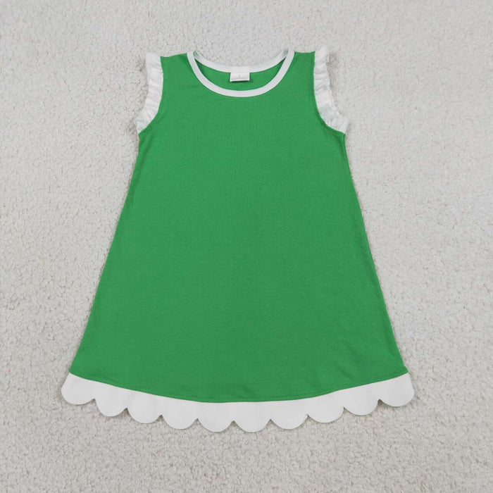 GSD4055 Toddler Green Cotton Scallop Edge Ruffle Girls Summer Dress