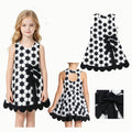 GSD4102  Soccer Black Girls Summer Bows Scallop Knee Length Yoga Dress