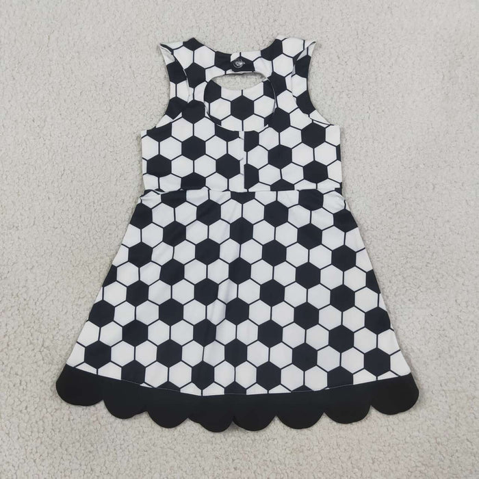 GSD4102  Soccer Black Girls Summer Bows Scallop Knee Length Yoga Dress