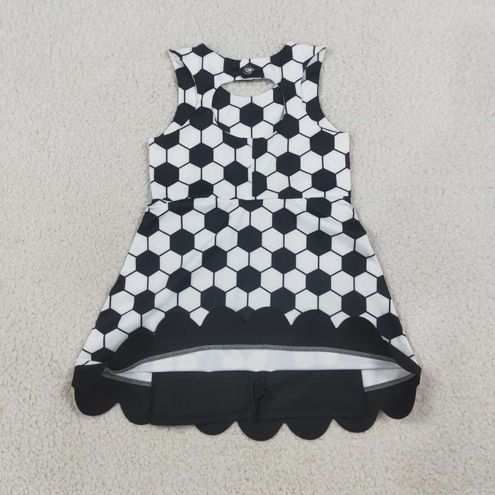 GSD4102  Soccer Black Girls Summer Bows Scallop Knee Length Yoga Dress
