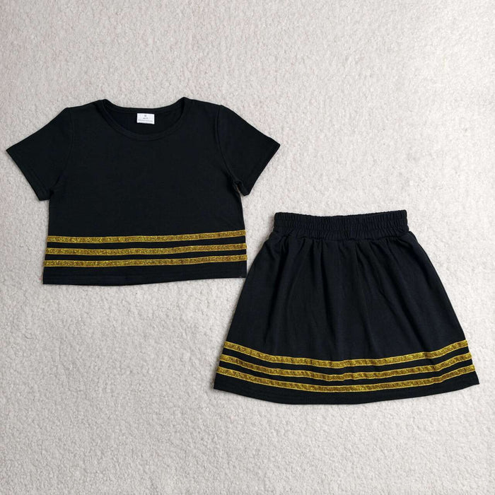 GSD4108 Sequin Stripe Black Crop Top Skort Girls Summer Clothes Set