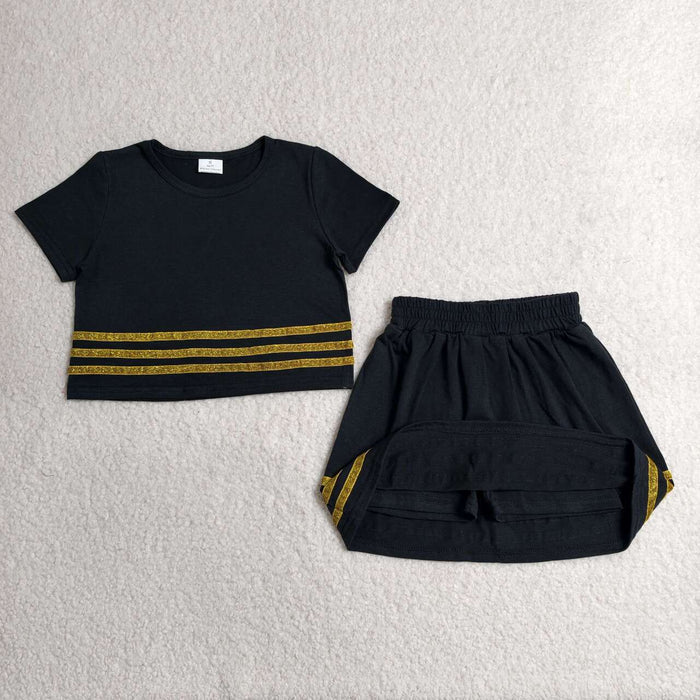 GSD4108 Sequin Stripe Black Crop Top Skort Girls Summer Clothes Set