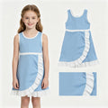 GSD4124 Blue & White Girls Sleeveless Ruffle Yoga Zipper Dress