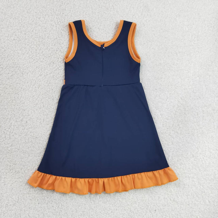 GSD4131 Navy & Orange Girls Sleeveless Ruffle Yoga Zipper Dress