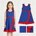 GSD4133 Blue & Red Girls Sleeveless Ruffle Zipper Yoga Dress