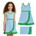 GSD4136 Blue & Green Girls Sleeveless Ruffle Yoga Zipper Dress