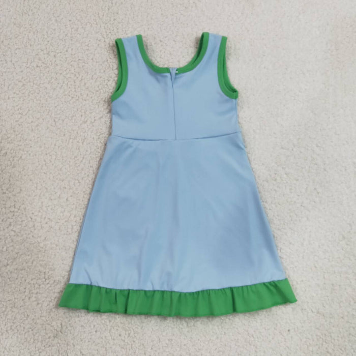 GSD4136 Blue & Green Girls Sleeveless Ruffle Yoga Zipper Dress