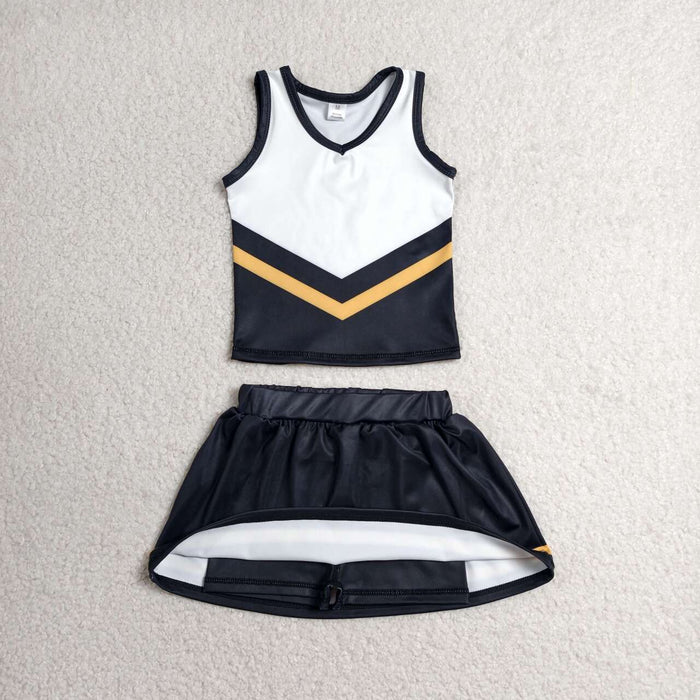 GSD4201 Girls Black Golden Sport Team Active Tank Top + Skort Outfit