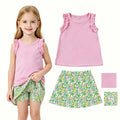 GSD4217 Pink Sleeveless Top Floral House Active Skort Girls Summer Clothes Set