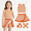 GSD4252 Orange Checkered Tank Top Scallop Edge Skort Girls Active Clothes Yoga Outfits
