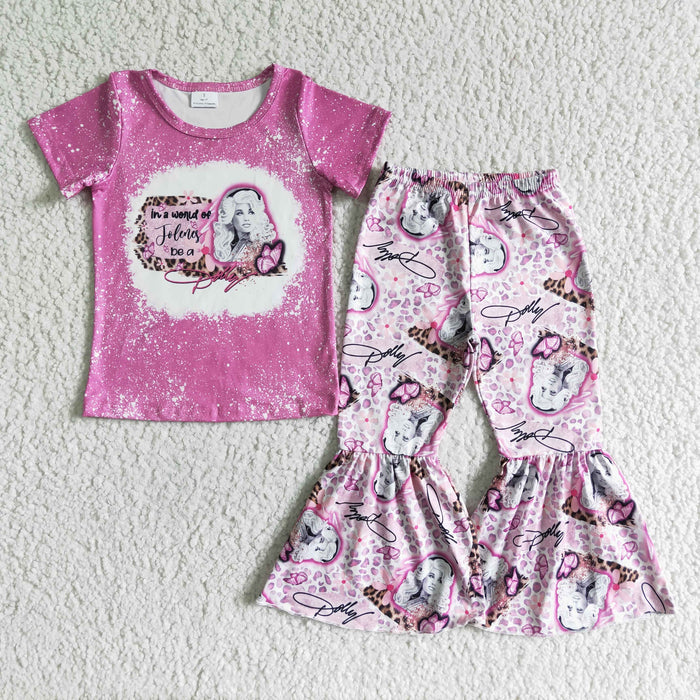 GSPO0107 Singer Doll* Pink Top Leopard Bell Pants Girls Clothes Set
