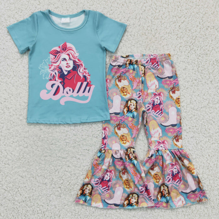 GSPO0224 Singer Doll* Blue Top Bell Pants Girls Clothes Set