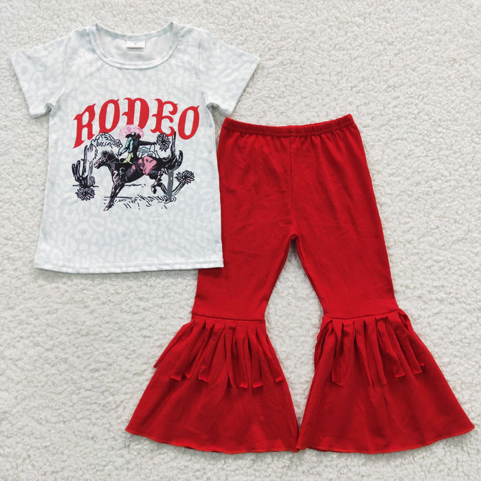GSPO0602 RODEO Top Red Bell Pants Baby Girls Western Outfits