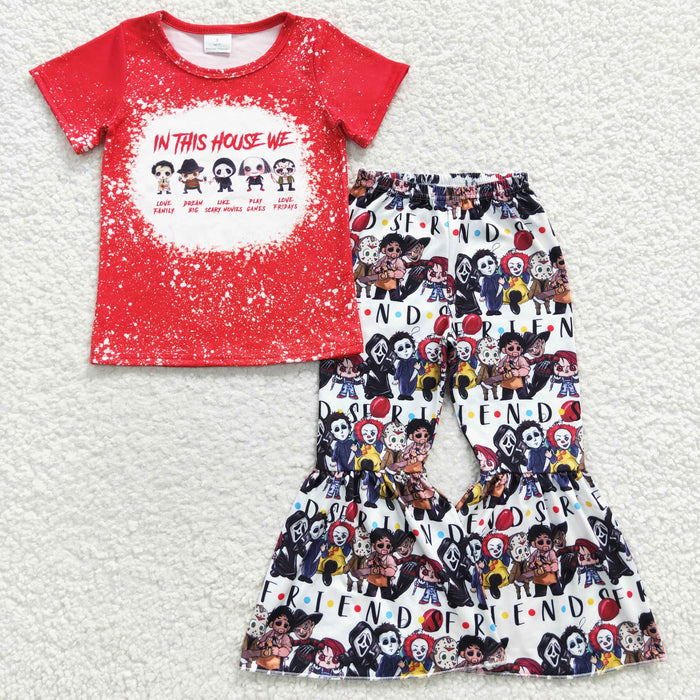 GSPO0603 Characters Red Top Friends Bell Pants Girls Halloween Clothes Set