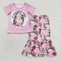 GSPO0719  Singer Doll* Pink Top Flowers Boots Bell Pants Girls Clothes Set
