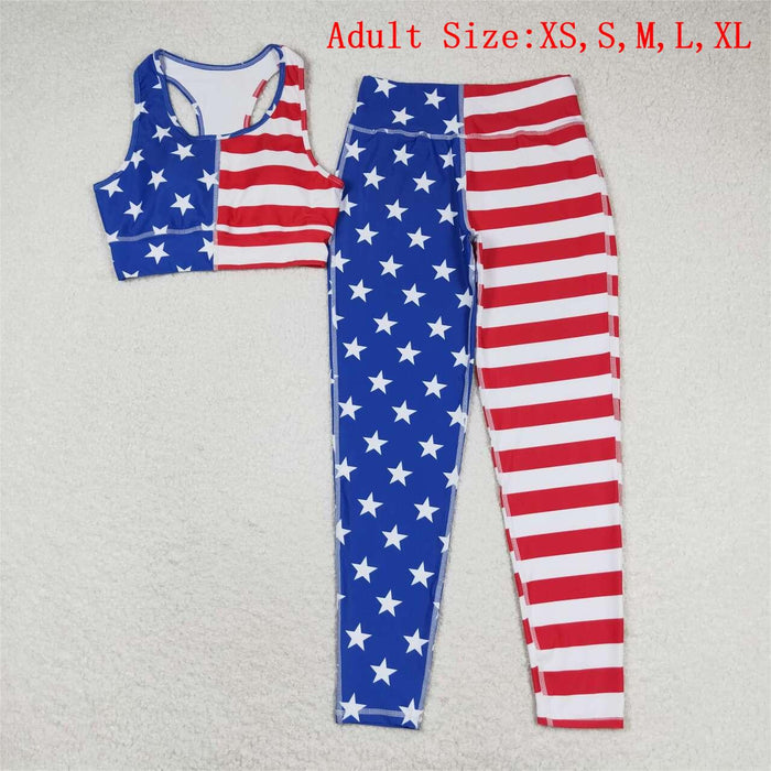 GSPO1486 Stars Stripes Print Woman 4th of July Yoga Clothes Set