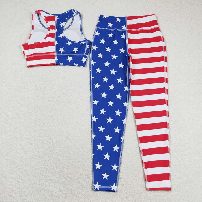 GSPO1486 Stars Stripes Print Woman 4th of July Yoga Clothes Set