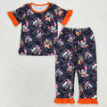 GSPO1580 Stitc* Nightmar* Black Print Girls Halloween Pajamas Clothes Set