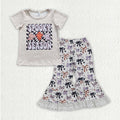 GSPO2066 Spooky Season Top Bows Bell Pants Girls Halloween Clothes Set