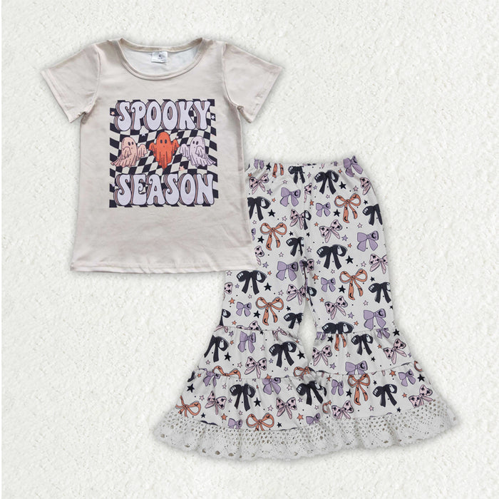 GSPO2066 Spooky Season Top Bows Bell Pants Girls Halloween Clothes Set