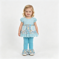GSPO2282 Blue Floral Plaid Pockets Tunic Top Ruffle Pants Baby Girls Outfits