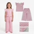GSPO2330 Pink Dots Flutter Sleeve Top Straight Pockets Pants Girls Clothes Set