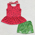 GSSO0192 Watermelon Print Red Top Green Shorts Baby Girls Summer Outfits
