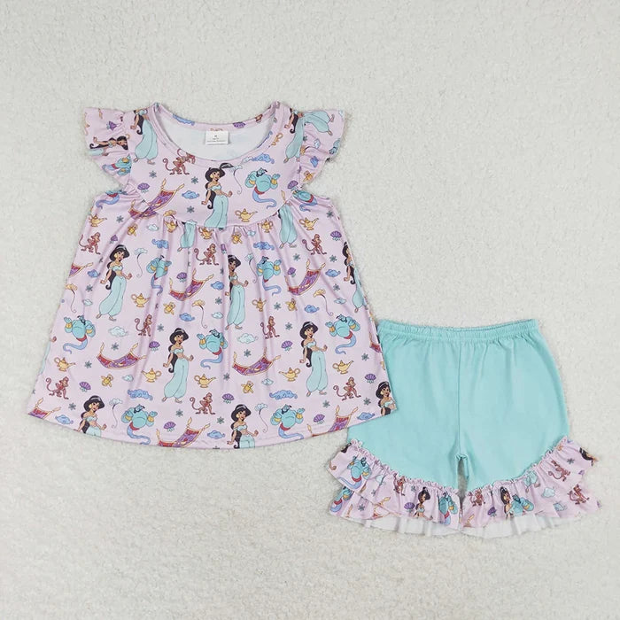 GSSO0912 Baby Girls Lavender Princess Tunic Ruffle Shorts Clothes Sets